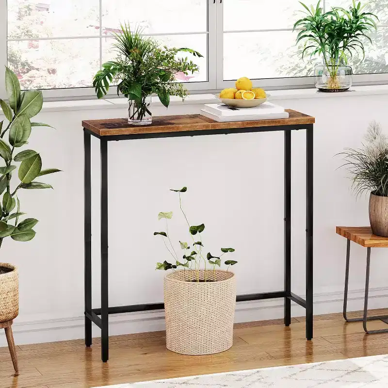 29.5 Narrow Console Table, Small Thin Entryway Table/Sofa Side Display Table, Rustic Brown & Black Hallway Table