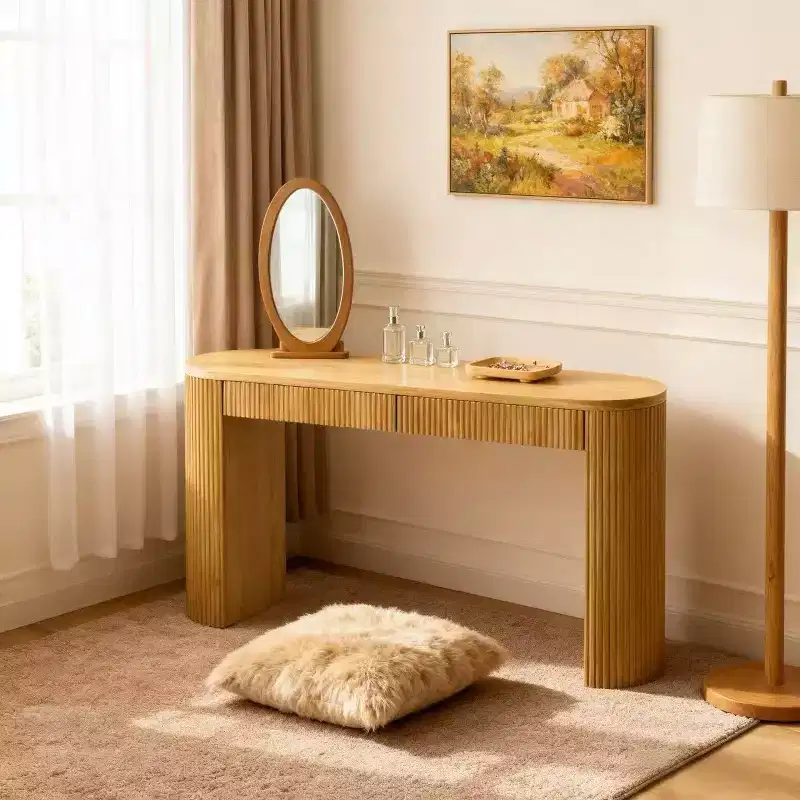 Modern Ribbed Console Table with 2 Drawers – Entryway & Vanity Table