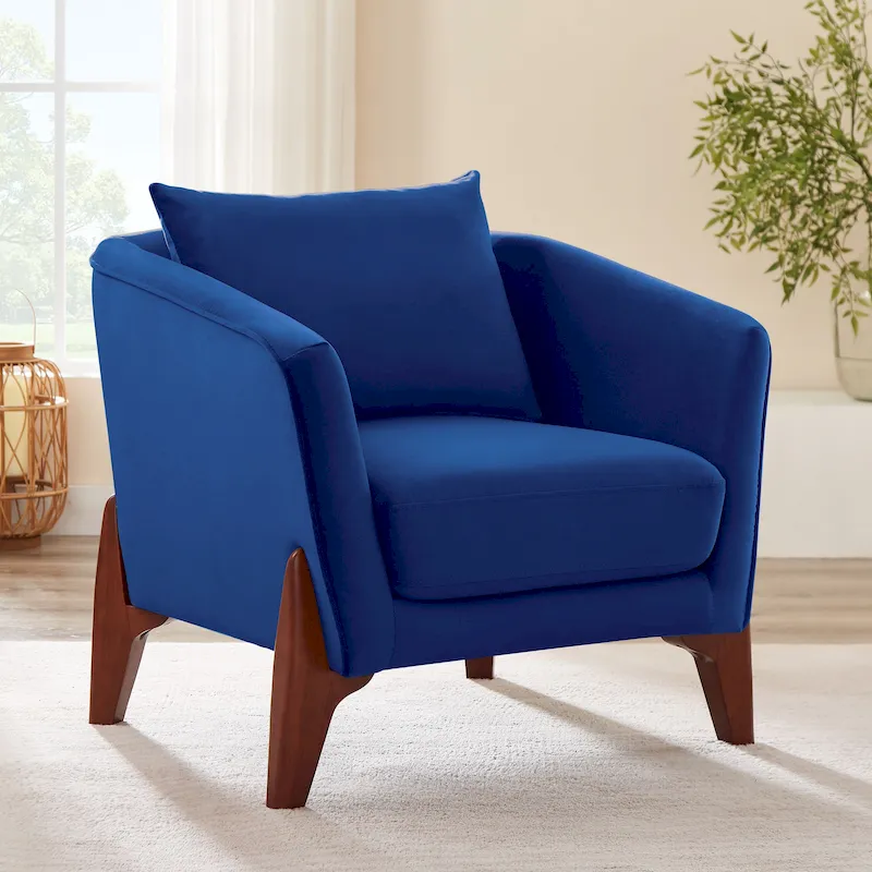 VANOMi 30.7 Inch Mid-century Modern Wide Upholstered Accent Armchair with Rubber Wood Legs