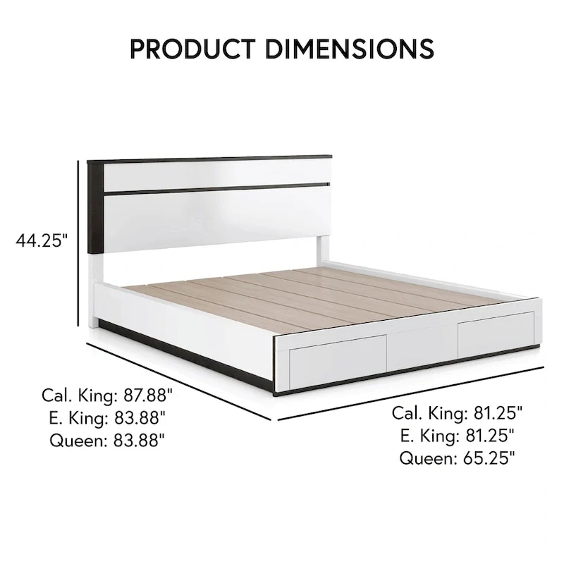 Modern White 2-Drawer Platform Bed