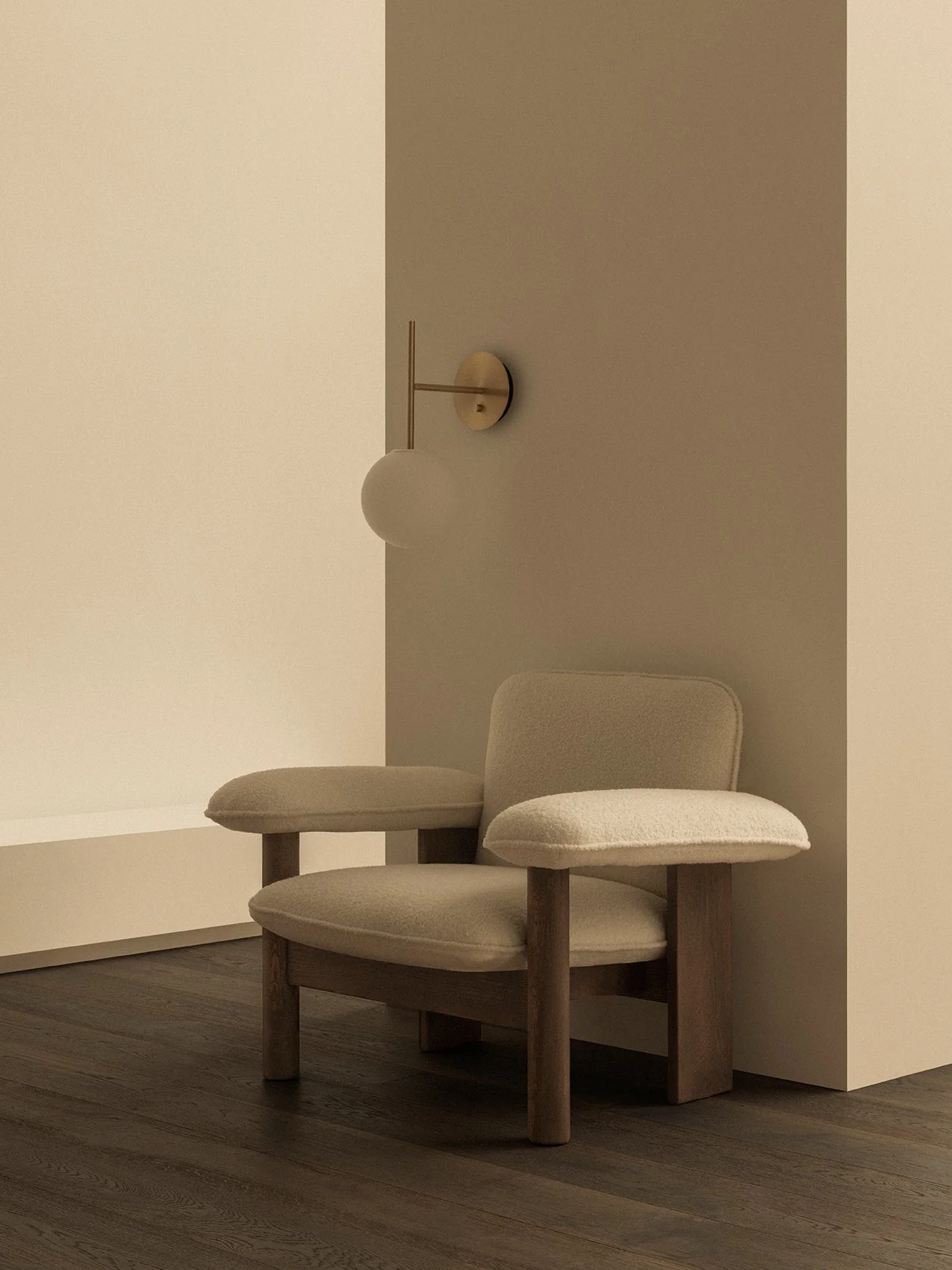Low Back Lounge Chair in Textile Solid Wood Frame, Exaggerated Armrests