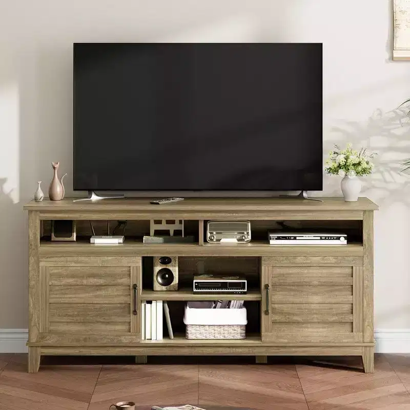 TV Stand for 63 in, Entertainment Center with Adjustable Shelves, Farmhouse TV Stand with Cabinet Doors