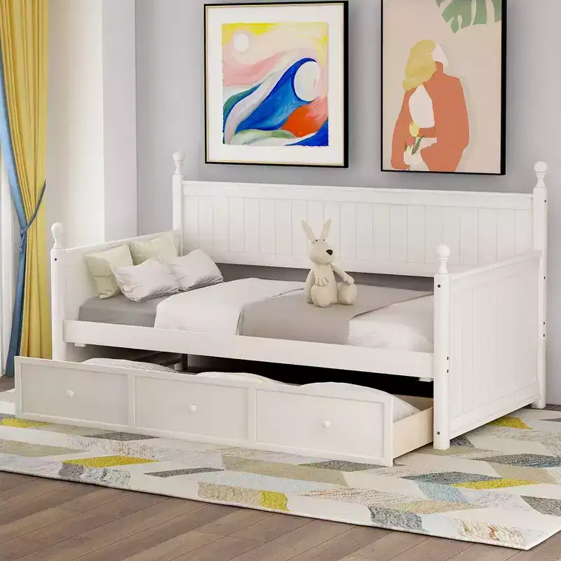 Twin Size Daybed with Storage Three Drawers, Wood Twin Size Daybed Frame for Bedroom, White