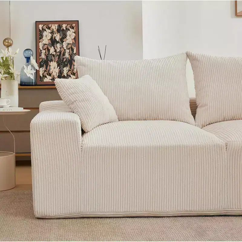 110In Oversized L-Shaped Sofa, Cloud Sectional Couch w/Chaise Throw Pillows, Soft Corduroy Boneless Foam Sofa for Living Rooms, Apartments, Dorms