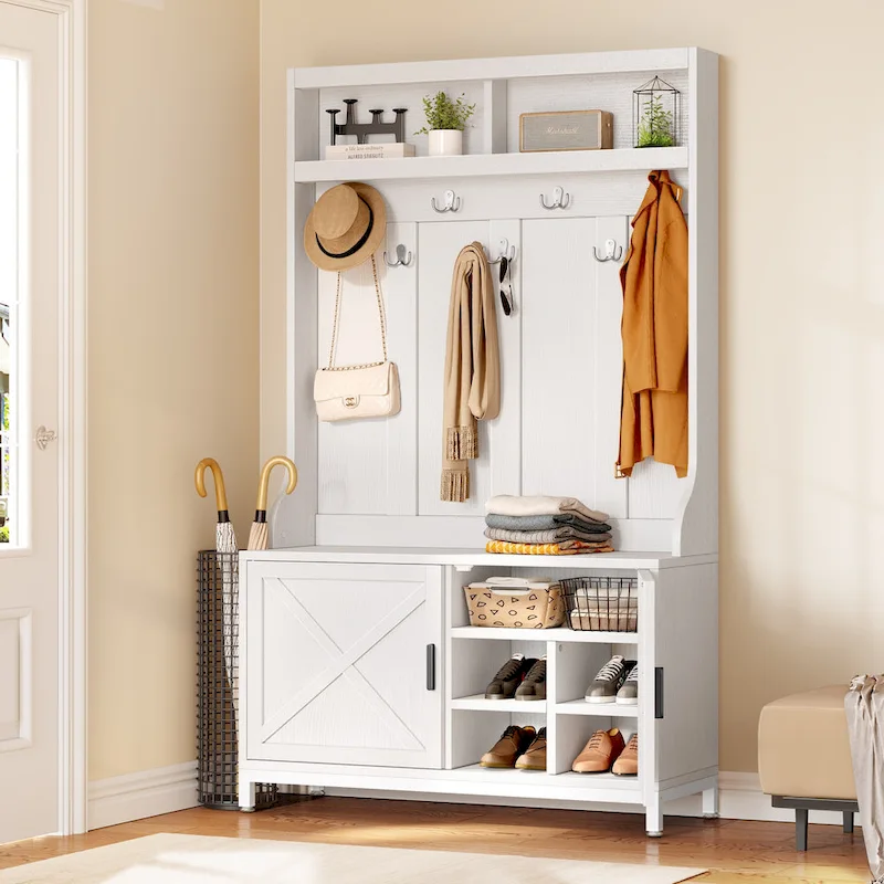 Moasis Hall Tree and Coat Rack with Bench and Shoe Storage for Hallway Entryway