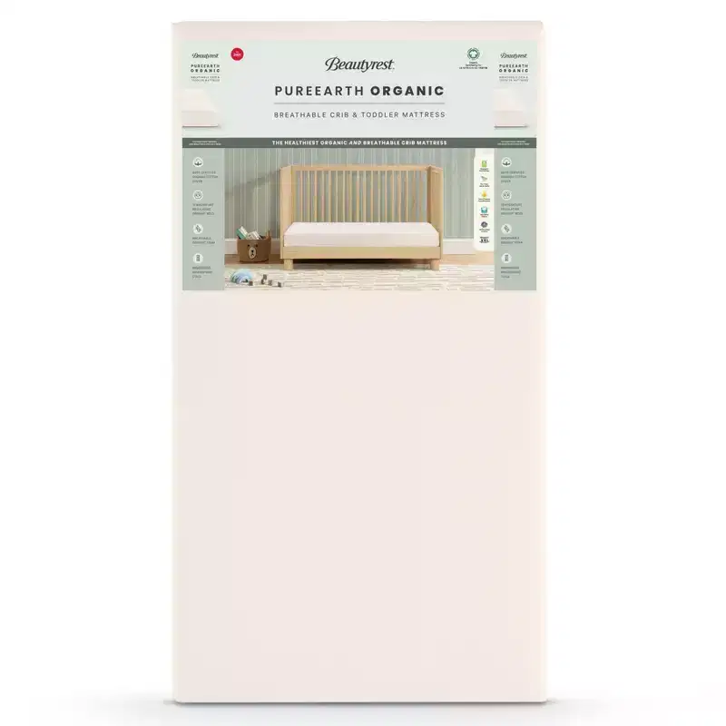 Beautyrest PureEarth Certified Organic Standard Crib & Toddler Hybrid Mattress 4": Firm, Latex Foam, Breathable