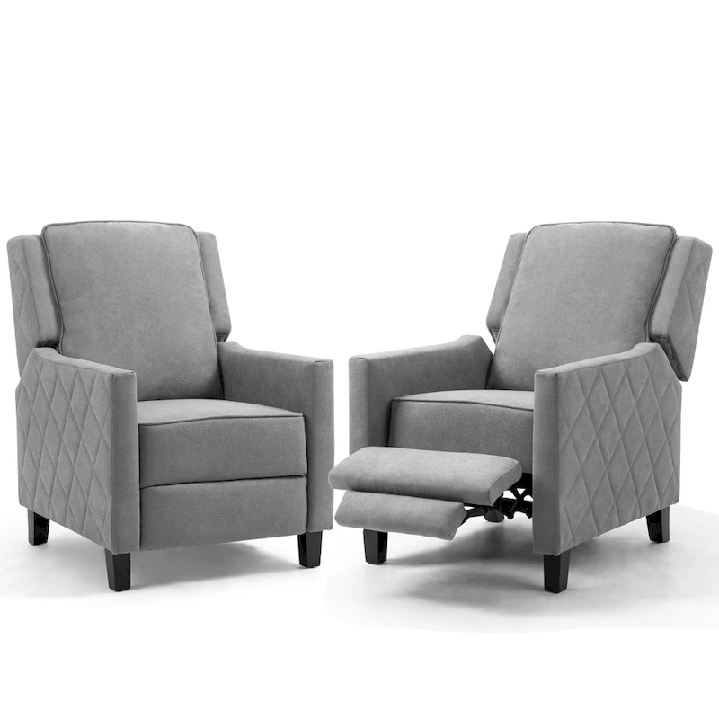 AVAWING Set of 2 Push Back Recliner Chair Linen Wing Back Chair