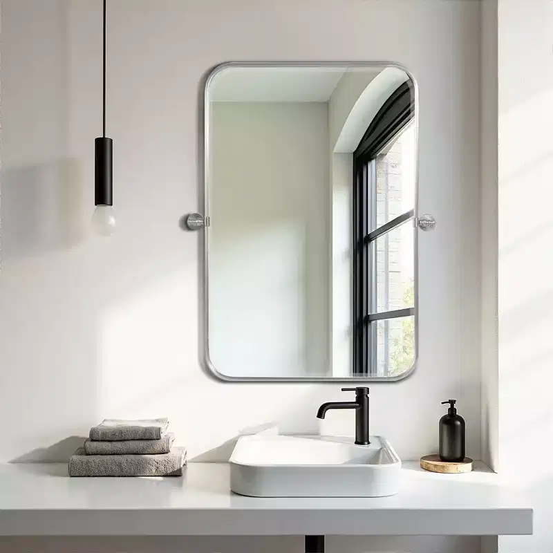 Industrial Iron Wall Mirror, 31 x 24 Inch, Silver, Set of 2