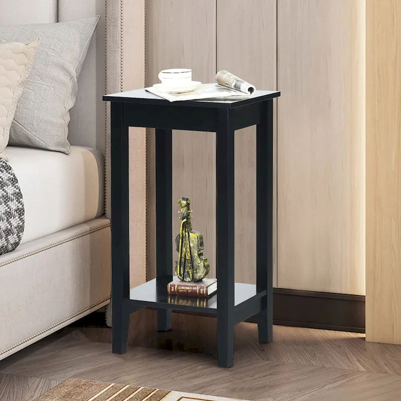 2-Tier End Table – White / Black, Wood & MDF, Modern Style, Single