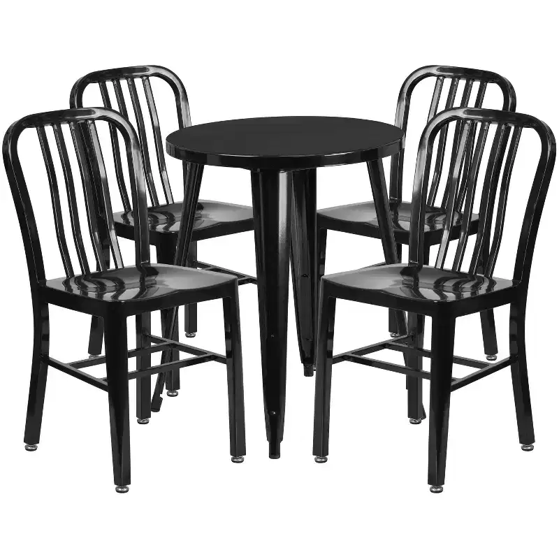 Emma and Oliver Commercial Grade 24 Round Metal Indoor-Outdoor Table Set & 4 Slat Back Chairs