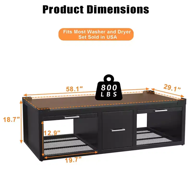 Washer and Dryer Pedestals, Universal Washer and Dryer Stand with Pull-Out Shelf, Black