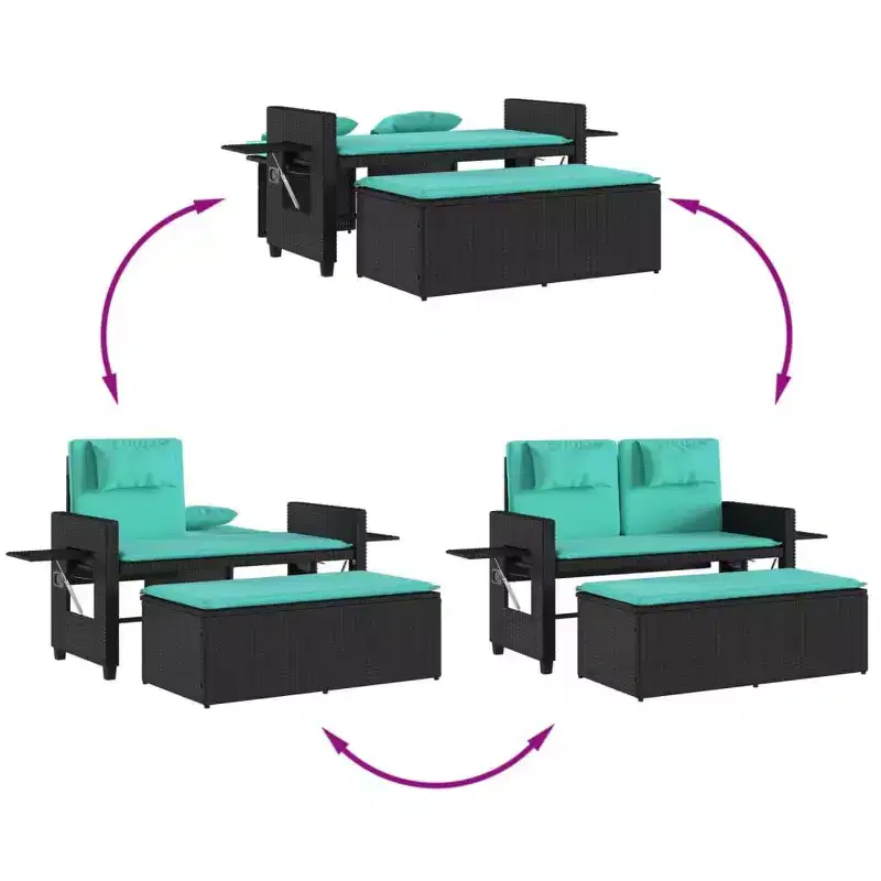 vidaXL Reclining Patio Bench with Cushions Seating Poly Rattan