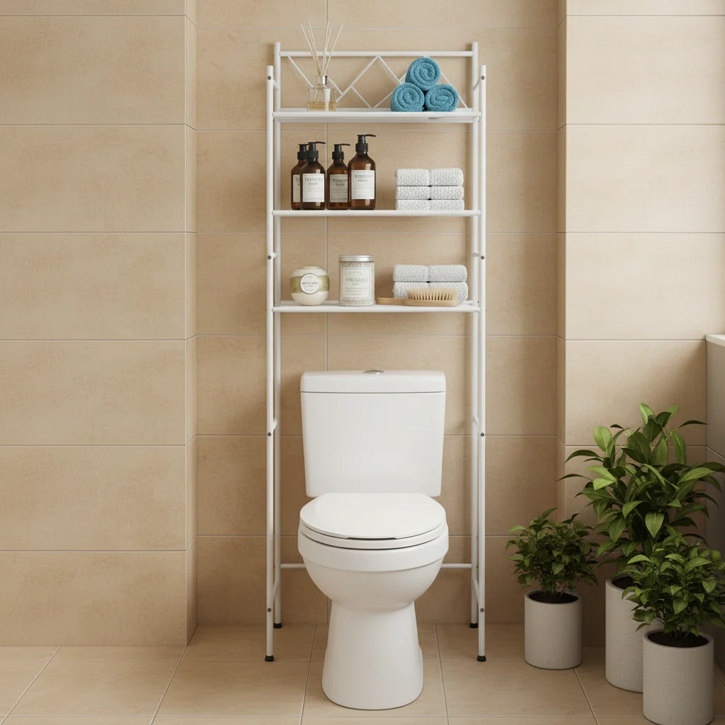 Freestanding 3-Tier Over-the-Toilet Bathroom Storage Organizer, White