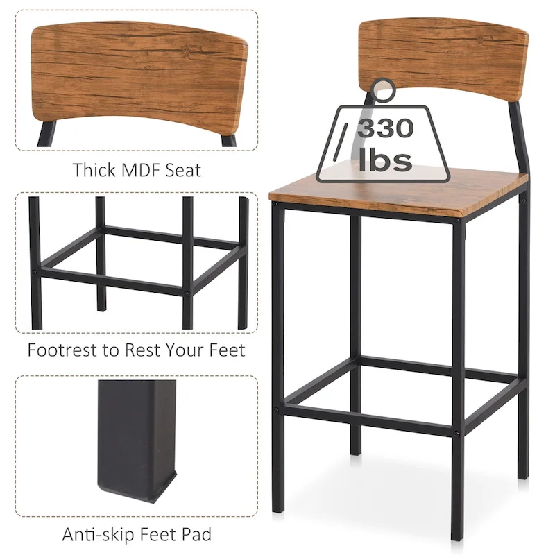 HOMCOM 5 PC Modern Counter Height Dining Set Compact Kitchen Table 4 Chairs Set with Footrest, Metal Legs, Wood