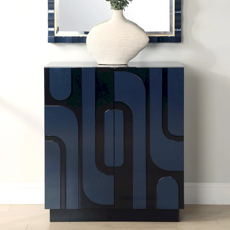 2-Door Storage Cabinet - 34 - Glossy Blue Finish
