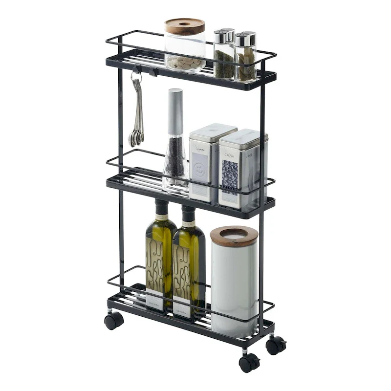 Black/White 4-Tier Rolling Storage Cart with Locking Wheels