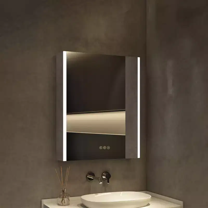 LED Medicine Cabinet with Mirror, Surface or Recessed Mount, 3-Color Dimmable Light, Anti-Fog, USB & Outlet