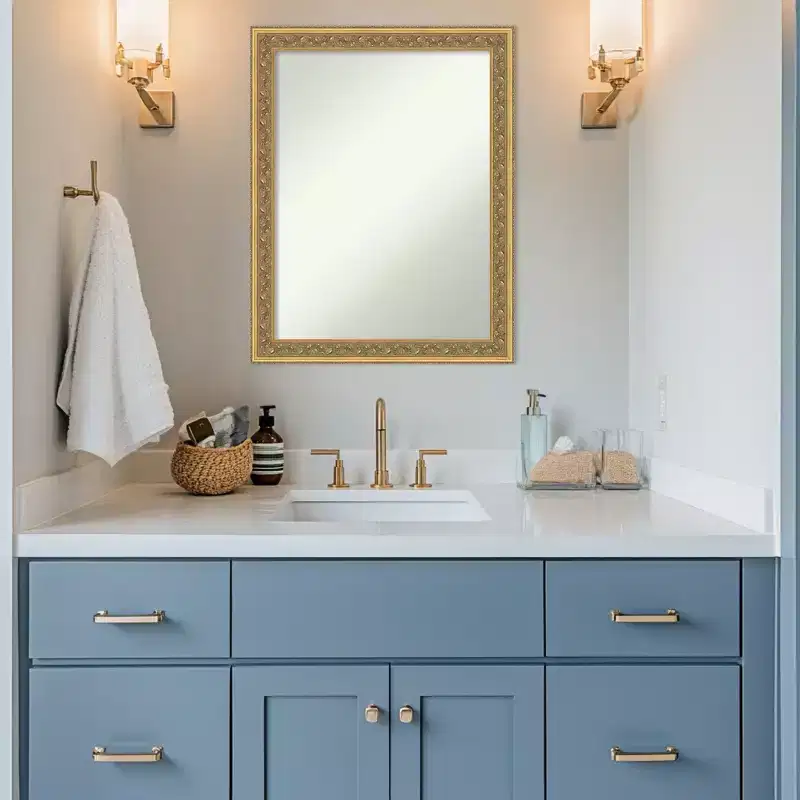 Wood Framed Bathroom Vanity Wall Mirror – Non-Beveled, Multiple Sizes
