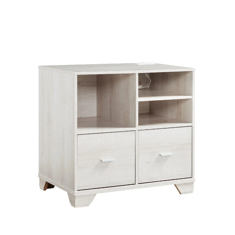 31 Inch File Cabinet Printer Stand Table with 2 Drawers, Oak White