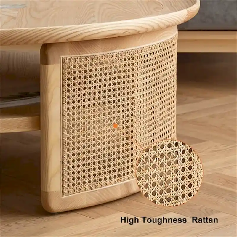 JASIWAY 2-Tiered Round Wood Coffee Table with Rattan Base