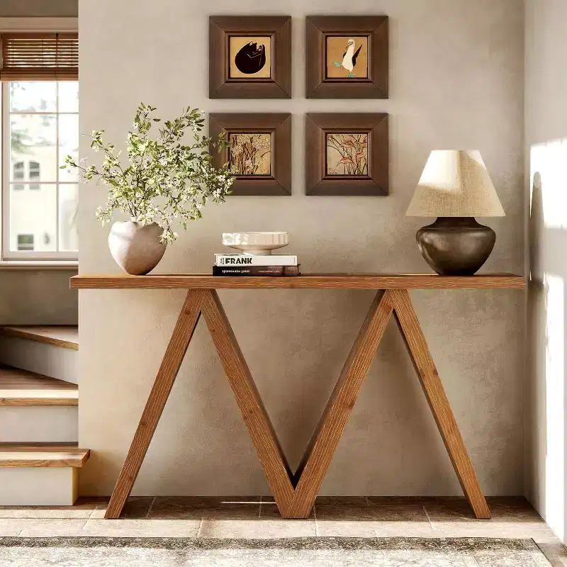 Lantine 63-Inch Solid Wood Console Table with M-Shapeed Base, Farmhouse Sofa Table Behind Couch for Entryway, Hallway, Living Room