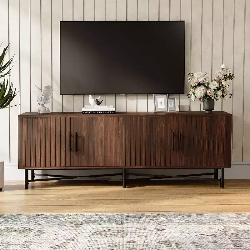 Christopher Knight Home Ororo Vintage Wooden Storage TV Stand with 4 Doors and 2 Adjustable Shelves