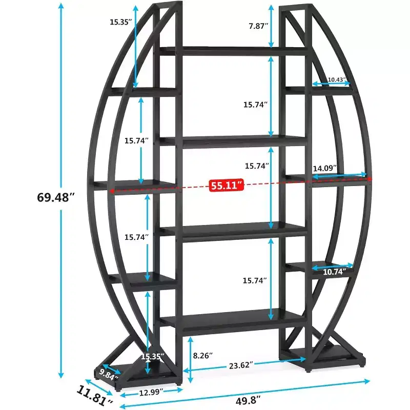 Lantine 8-Tier Curved Plant Stand Indoor, 69-Inch Tall Industrial Metal Plant Shelf for Living Room, Balcony, Patio, Black