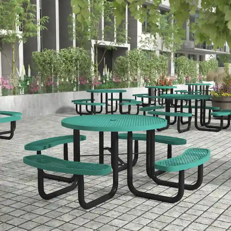 Commercial Grade Expanded Mesh Metal Outdoor Picnic Table with Anchors - 82.5D x 82.5W x 29H