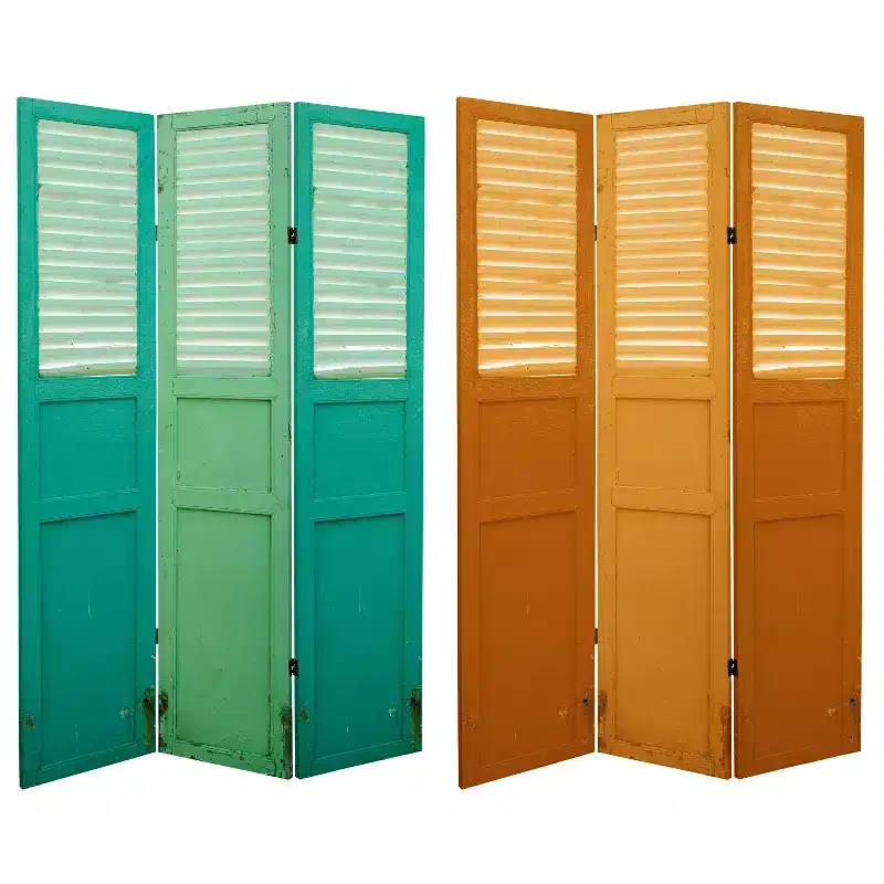 6 Double Sided Distressed Door Panel Canvas Room Divider Green - Oriental Furniture