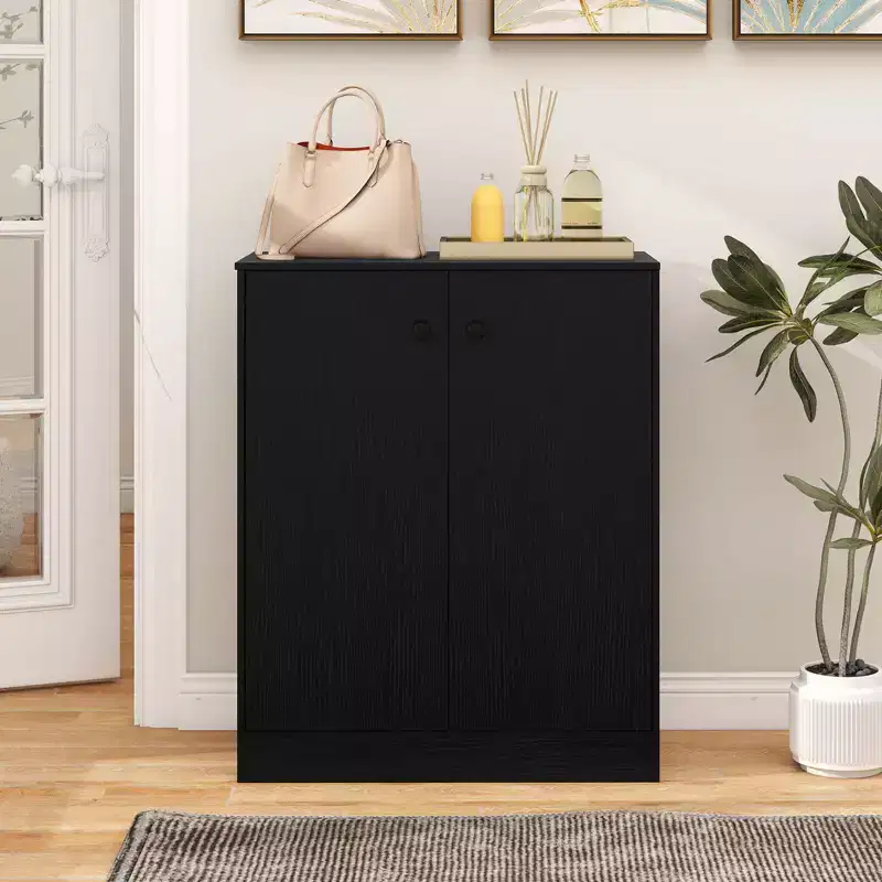 Costway 2-Door Storage Cabinet Freestanding Storage Organizer with 3-Tier Shelf Entryway Black/Brown