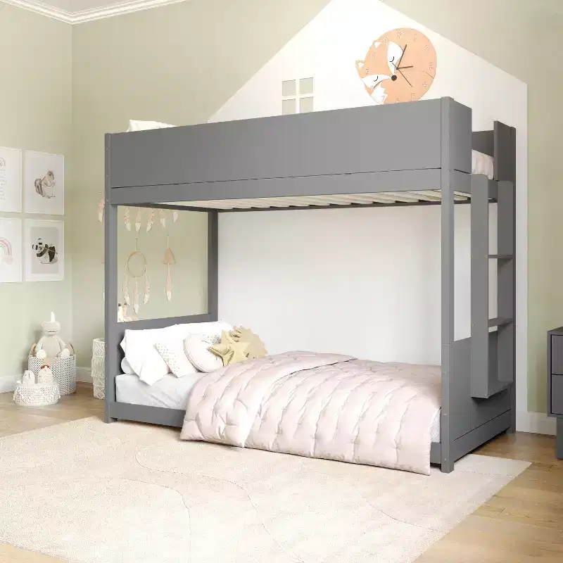 Convertible Solid Wood Twin-over-Twin Bunk Bed with Ladder for Kids, No Box Spring Needed