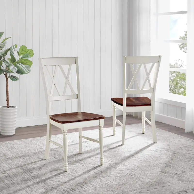 Wood Dining Chair Set of 2, Cherry & Antique White, 17.75