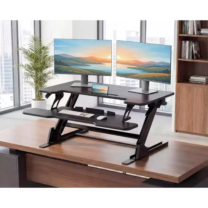 HUANUO 32 Z Shaped Stable Standing Desk Converter, Height Adjustable Sit Stand Up Desk Riser, Laptop Workstation, Desk Lifter for Home Office