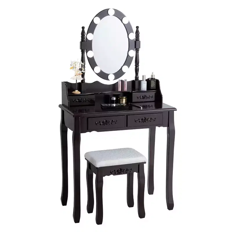 Costway Vanity Table Table 10 Dimmable Bulbs Black White Brown