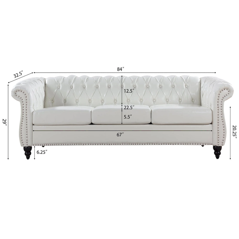 84 Chesterfield Rolled Arm 3 Seater Sofa