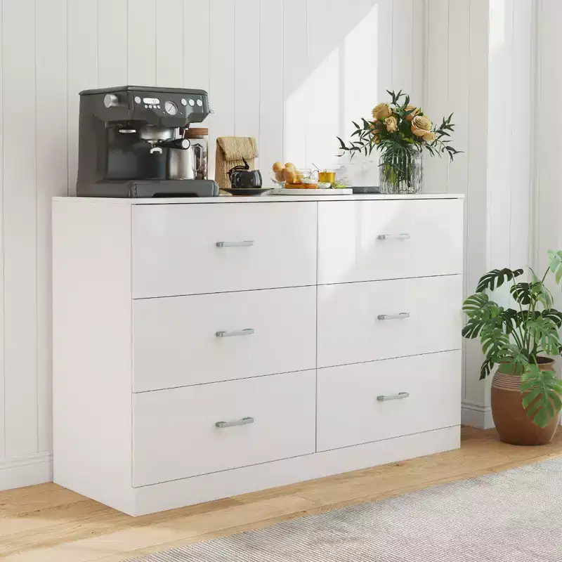 6-Drawer Double Dresser Modern Wood Storage Chest for Bedroom White