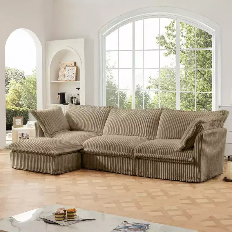 Comfy L-Shaped Sectional Sofa, Oversized Cloud Couch with Convertible Ottoman for Living Room