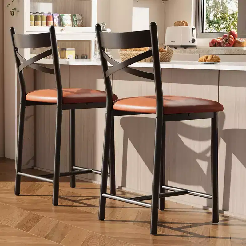 Bar Stools Set of 2, Counter Height Bar Chairs with Back and Thick Cushion, Upholstered Dining Chairs, Barstools for Kitchen Island, Dining Room