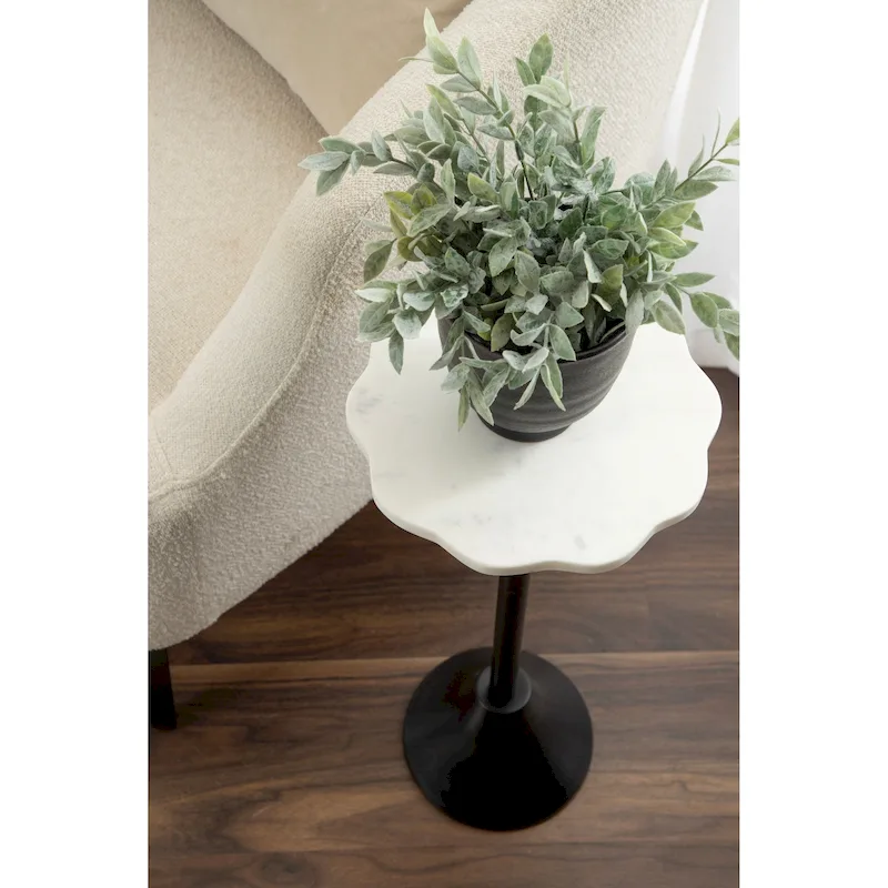 Scalloped Marble & Metal Drink Side Table, Modern Glam Accent Table