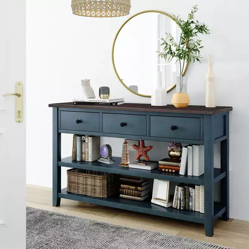 Whisen Modern Design Console Table with 3 Drawers and 2 Open Shelves