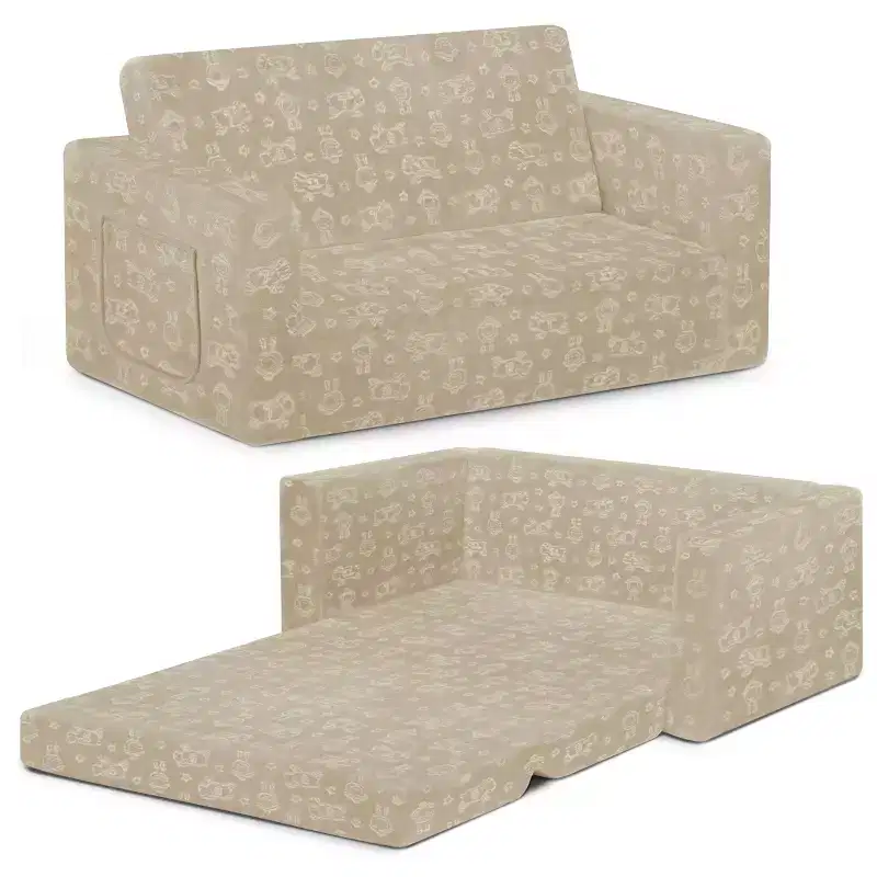 Kids Convertible Sofa Lounger – Beige / Blue Cammo / Pink Tie Dye, Seats up to 3