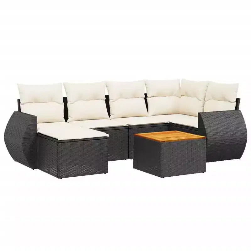 vidaXL Garden Sofa Set Black PE rattan Large Adjustable Armrests