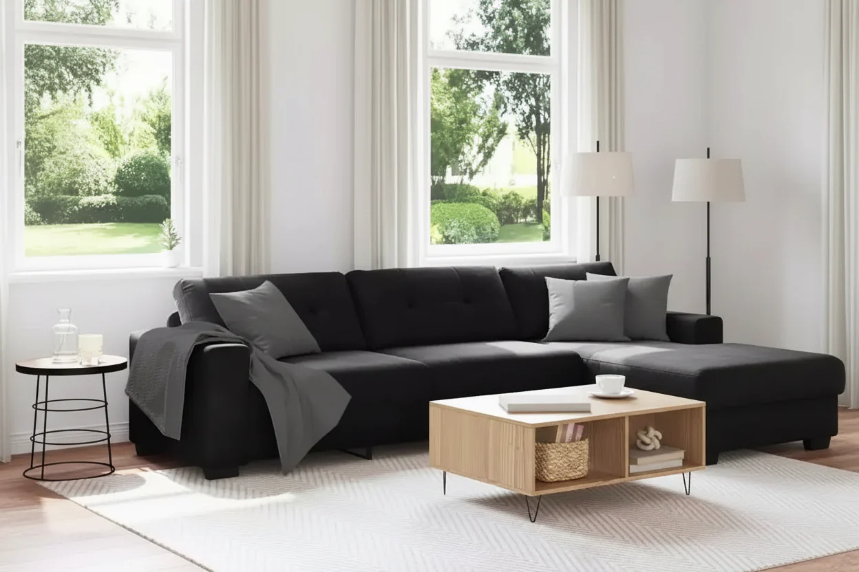 3-Seater Velvet Sofa – Black, 70.9