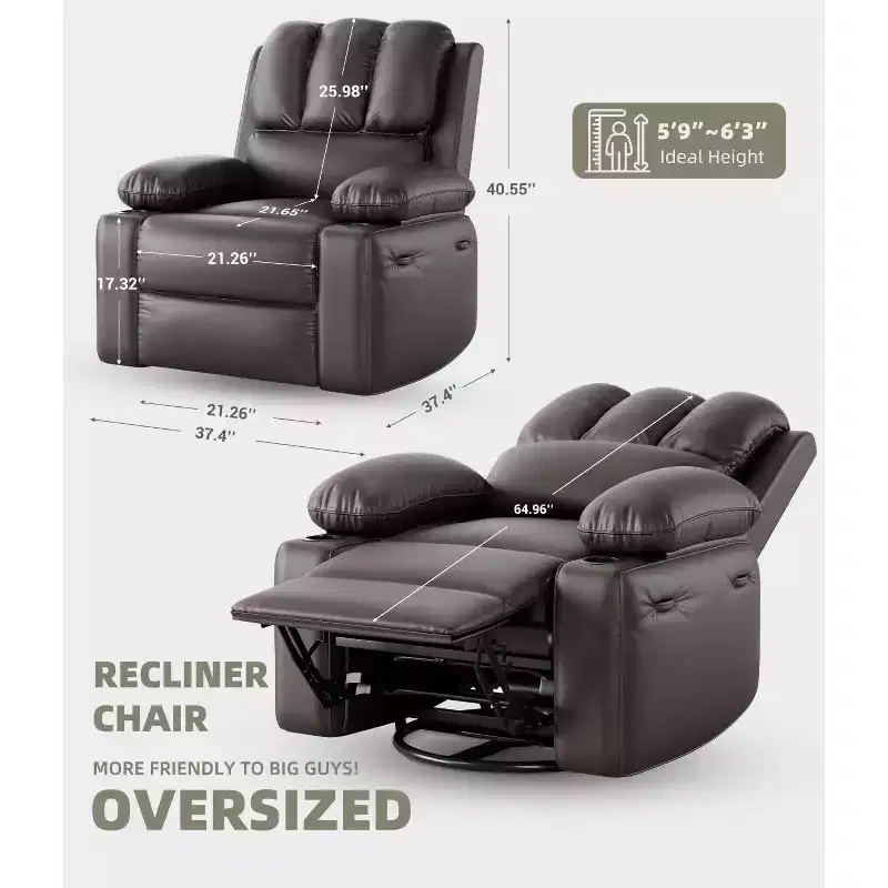 Oversized Recliner Chairs with Heat and Massage - 360 Swivel Lazy Recliner Chair for Adults Holder for Living Rooms, Bedrooms and Nurseries