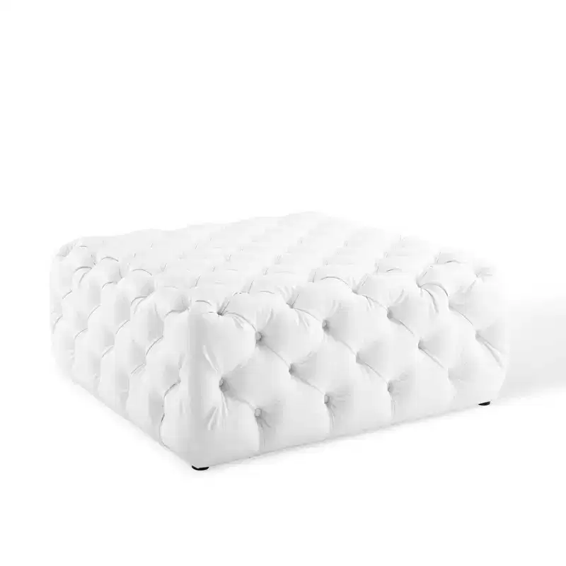 Modway Amour Tufted Button Large Square Faux Leather Ottoman White : Mid-Century Modern, No Assembly, MDF Frame