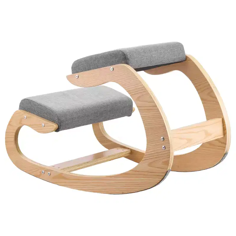 Ergonomic Kneeling Chair, Wooden Posture Knee Chair with Thick Foam Cushions and Solid Wood Frame, Adjustable Height, Gray