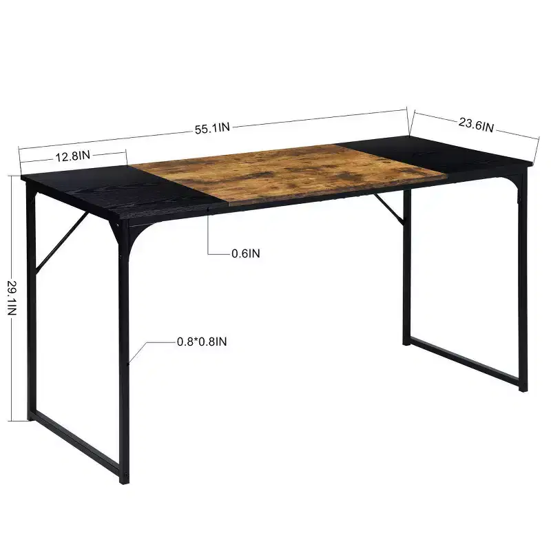 FurnitureR 55 Home Office Table Laptop PC Writing Computer Desk with Sturdy Metal Frames for Study Room, Brown&Black