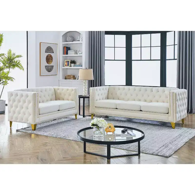Elegant Living Spaces 3-Seater and 2-Seater Velvet Upholstered Sofa Set Combination