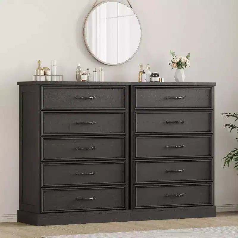 Farmhouse 5-Drawer Dresser, 42.7 Tall Chest with Sturdy Base for Bedroom, Living Room and Nursery