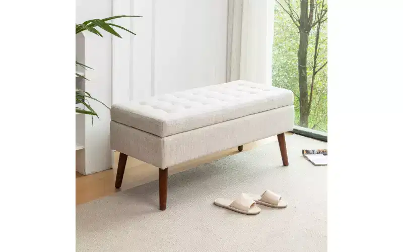 Rectangle Storage Bench, Upholstered Ottoman for Living Room Hallway Bedroom Entryway End of Bed,